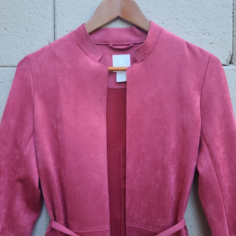 H&M | Faux Suede Raspberry Red Straight Cut Coat - image 4